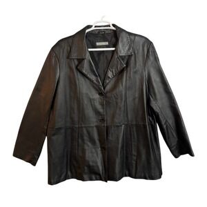 Jessica Holbrook Womens Black Leather Easy Care Blazer Jacket Button Up
